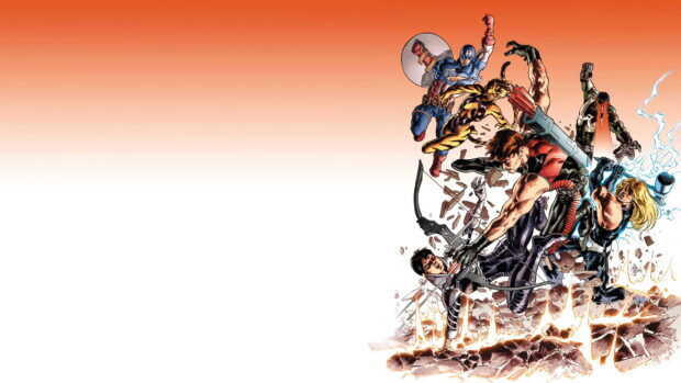 Marvel Comics characters fighting action scene with superheroes in dynamic poses