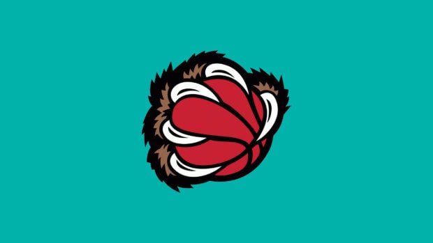 Memphis Grizzlies logo with a basketball and bear claws on a teal background