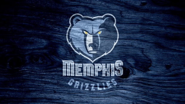 Memphis Grizzlies logo on dark blue wooden texture background