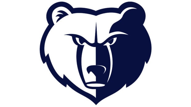 The Memphis Grizzlies logo showing a split color bear face for a sports team