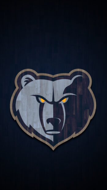 The Memphis Grizzlies logo with intense yellow eyes on a dark wooden background for Memphis Grizzlies