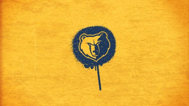 Grizzlies logo art on a yellow textured background with blue paint splatter