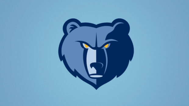 Angry Memphis Grizzlies logo with yellow eyes on a blue background