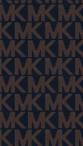 Michael Kors pattern featuring a repeat of the MK logo in brown on a dark background