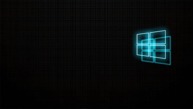 Neon glowing Windows logo with digital grid background for Microsoft
