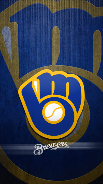 The Milwaukee Brewers logo with a baseball glove and ball on a textured blue background