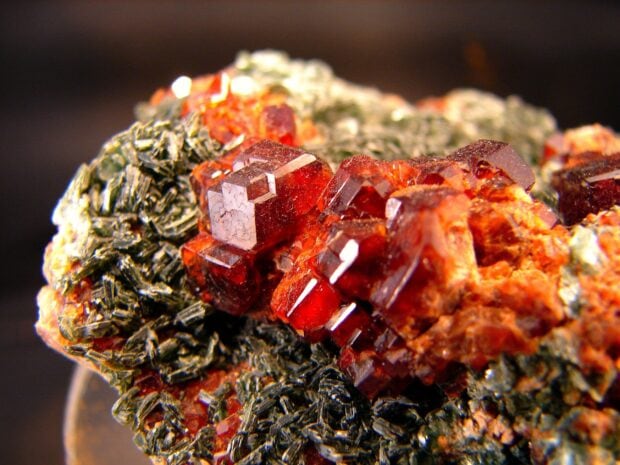 Red and green minerals cluster showcasing natural mineral formations and textures