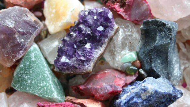 Colorful minerals with various textures and shapes in high detail