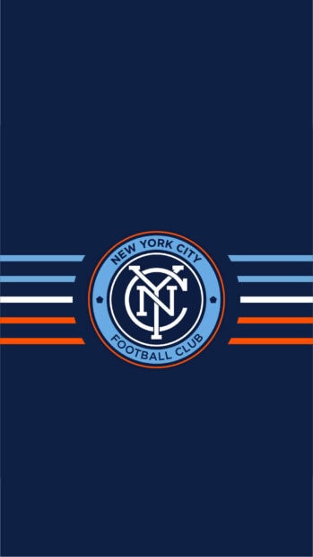 New York City logo with blue and orange stripes on dark background for Mls