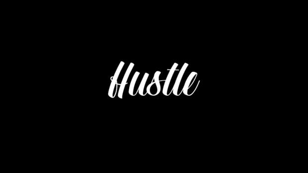 White hustle lettering on a black background motivational text design for desktop