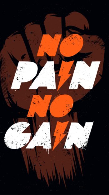 No pain no gain text with a clenched fist representing determination and motivation