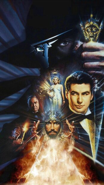 A vintage movie poster featuring a magician with mystical powers and multiple characters surrounding him
