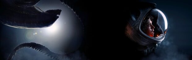 Alien creature tentacles approaching an astronaut in a space helmet against bright light background