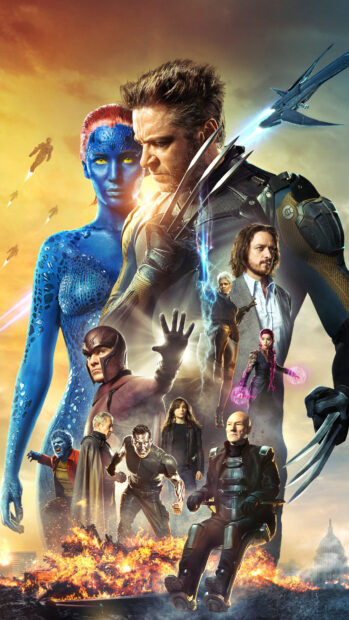 A group of xmen characters in action scenes with futuristic costumes and powers
