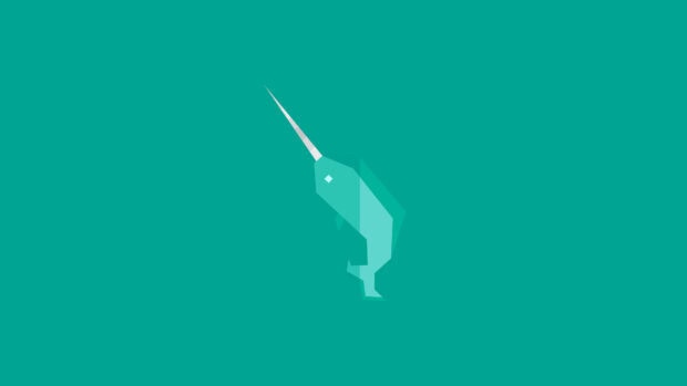 Minimalist narwhal design in teal colors on a solid background