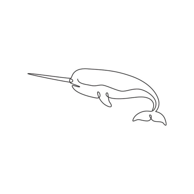 Minimalist line drawing of narwhal in continuous stroke style