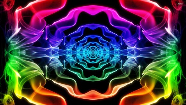 Vibrant neon abstract design with colorful symmetrical waves