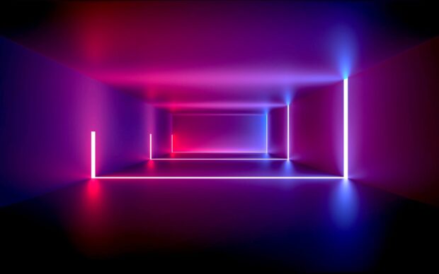 Neon abstract with glowing lines in purple and blue light environment