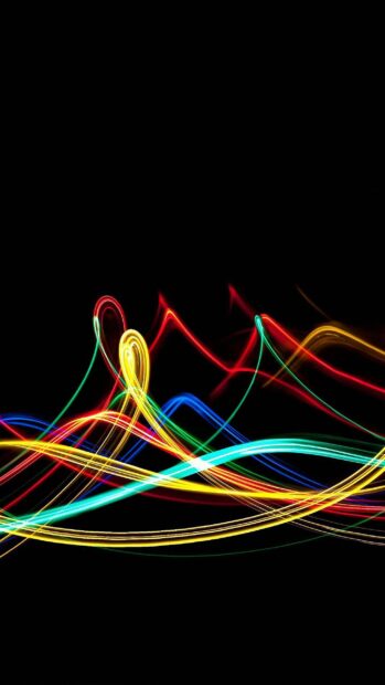 Colorful neon abstract lines flowing on black background