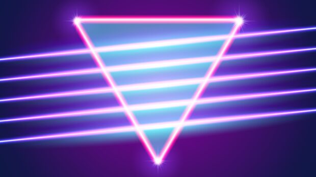 Neon abstract glowing triangle with blue and pink light lines