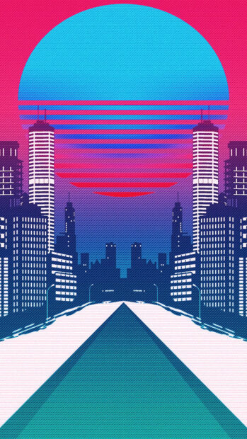 Neon abstract cityscape with vibrant colors and futuristic neon shapes