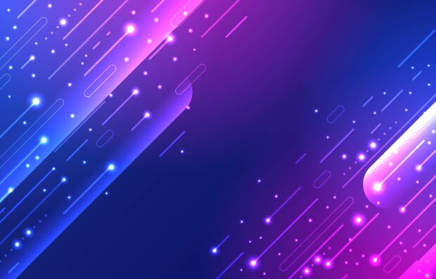 Neon abstract with glowing lines and dots in vibrant purple and blue hues