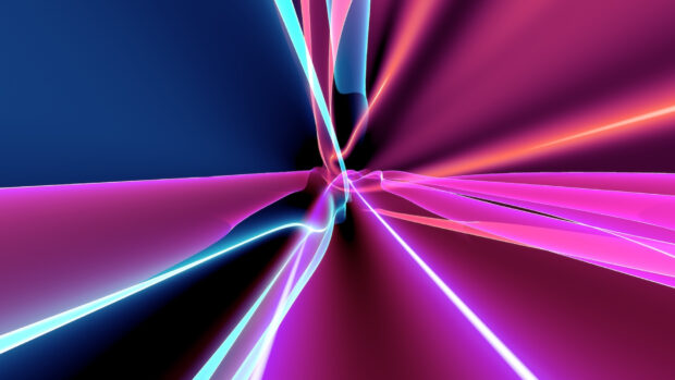 Dynamic neon abstract design with vibrant lines and glowing shapes in deep blue and pink hues