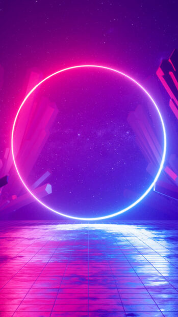 Neon abstract glowing circle with futuristic purple and pink hues