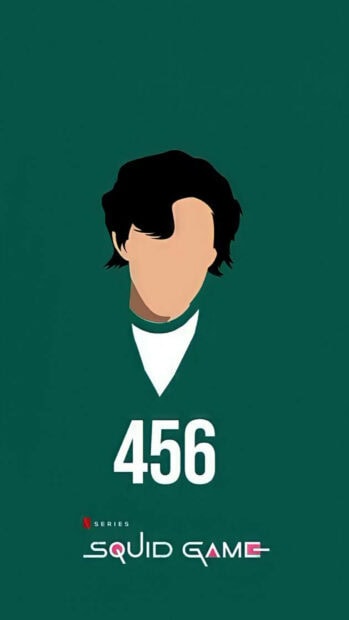 Minimalist illustration of Netflix Squid Game character 456 in green suit