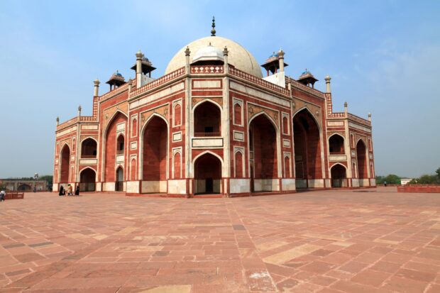 Historic monument in New Delhi showcasing traditional architecture with red sandstone and white marble details