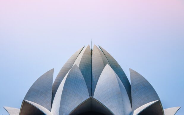 The Lotus Temple is a famous landmark in New Delhi with unique petal shaped architecture