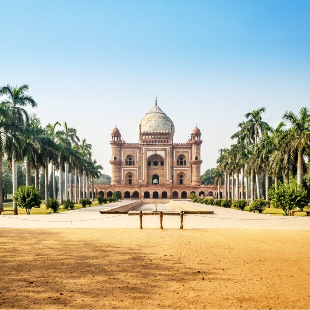 Historic architecture in New Delhi shown in this scenic view