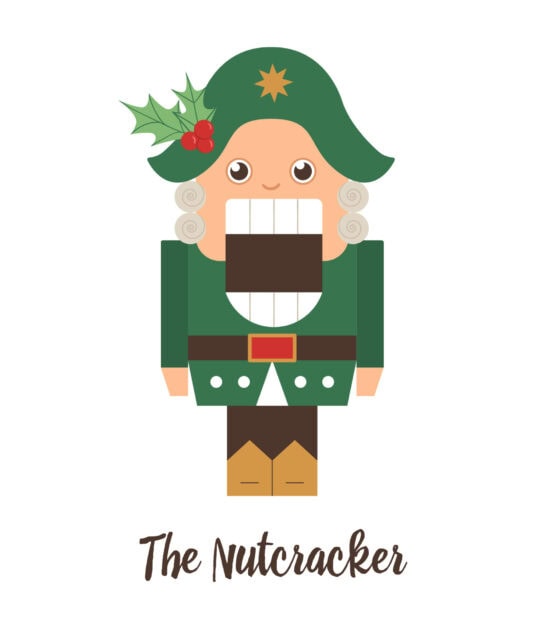 The nutcracker figure with green uniform and festive holly decoration