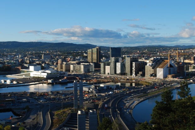 Oslo cityscape with modern buildings and waterfront in clear daylight