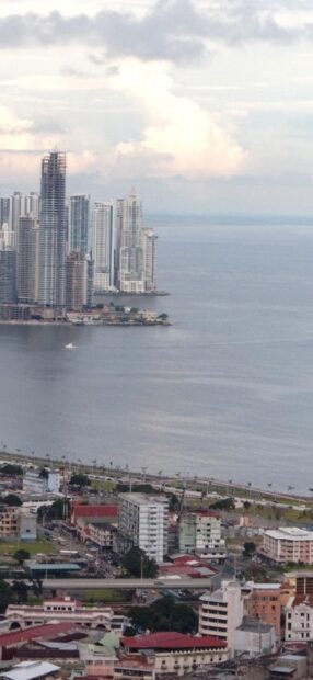 Panama City skyline with tall buildings and coastal view in high definition