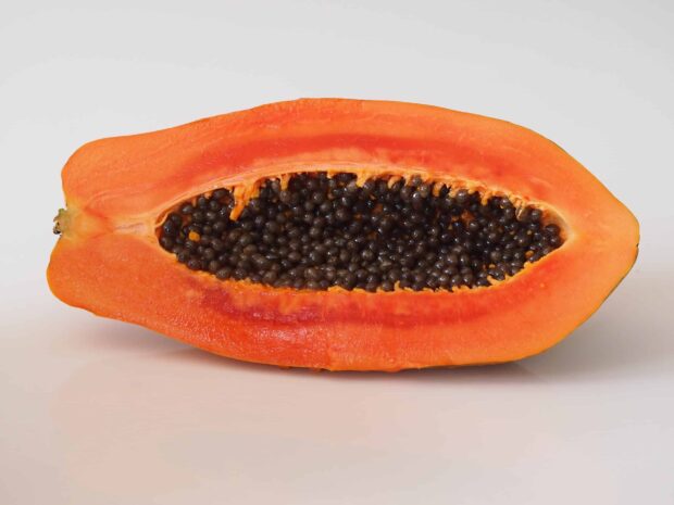 Fresh papaya showing its black seeds in high definition quality
