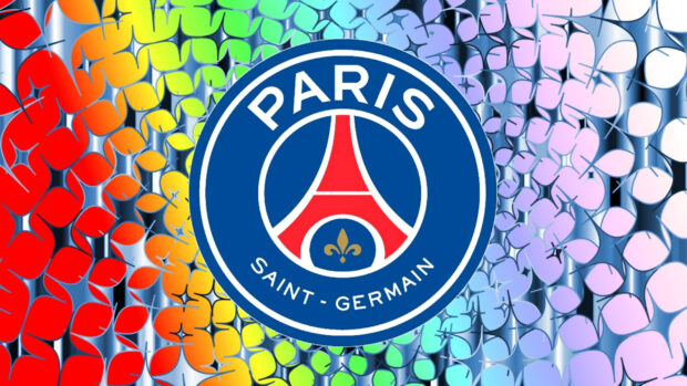 Colorful abstract background with Paris Saint Germain logo in the center