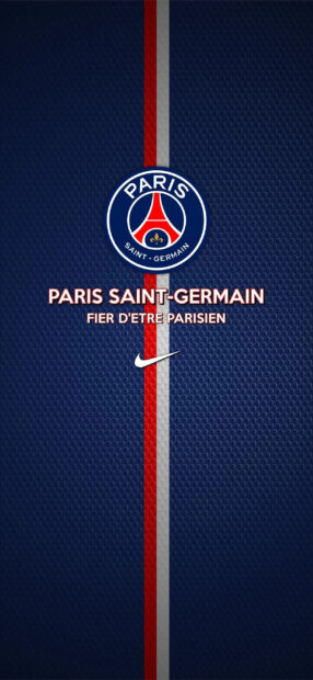Paris Saint Germain logo with red and white stripes on blue textured background for mobile