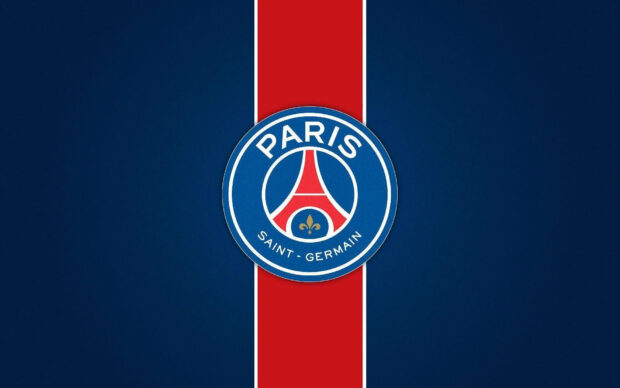Paris Saint Germain logo with red stripe on blue background centered in the image