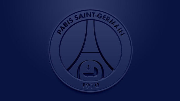 The Paris Saint Germain emblem in dark blue on a blue background