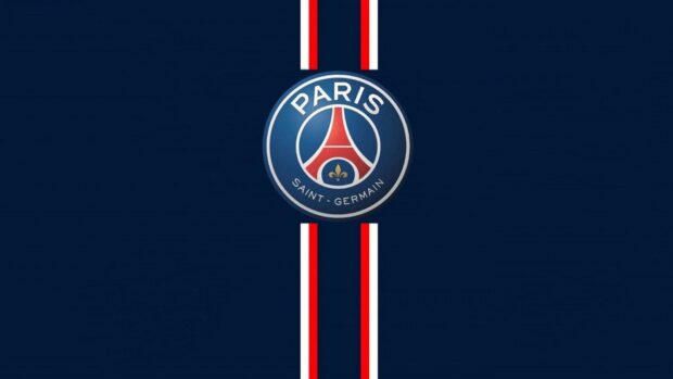 Paris Saint Germain emblem on a dark blue background with red and white vertical stripes
