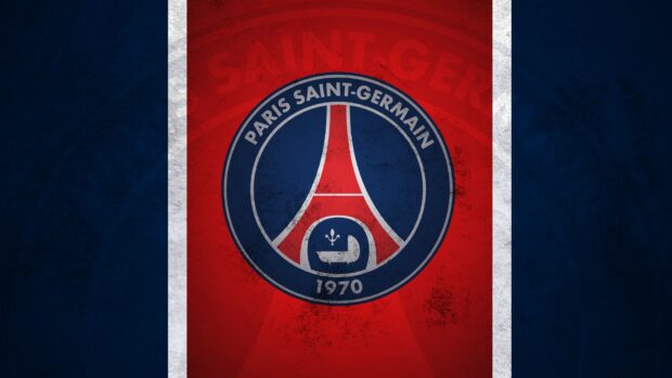 Paris Saint Germain logo on a red and blue grunge textured background