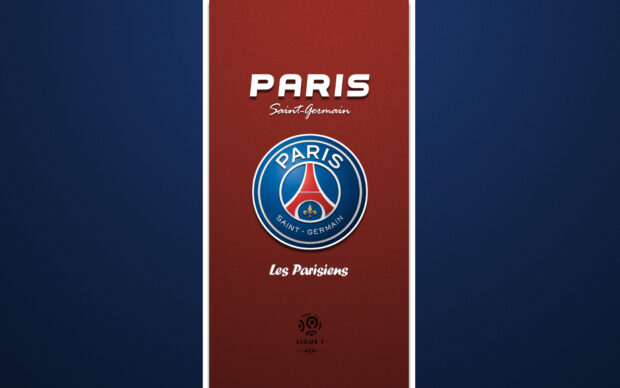 Paris Saint Germain logo and text design on a red background for Paris Saint Germain