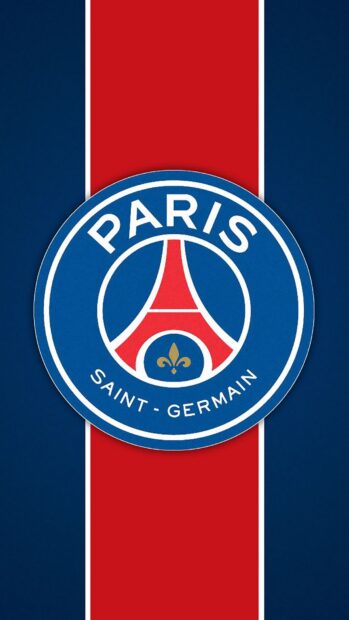 Paris Saint Germain logo centered on red and blue vertical stripes wallpaper