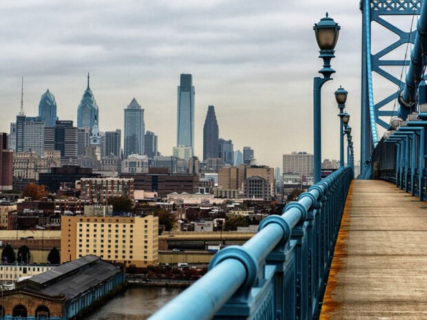 Philadelphia city skyline with bridge and skyscrapers in Pennsylvania