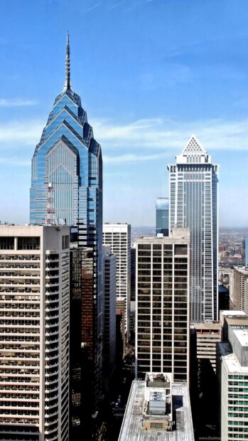 Philadelphia Pennsylvania cityscape with modern skyscrapers under blue sky