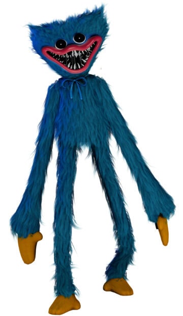 The blue furry character from Poppy Playtime with sharp teeth and big eyes