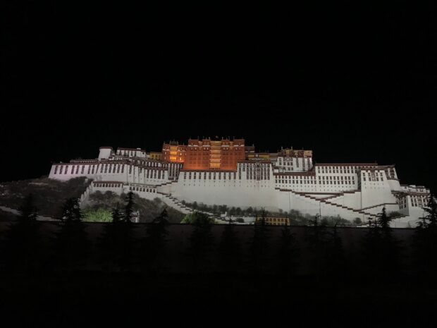 Illuminated Potala Palace at night showcasing its historic architecture