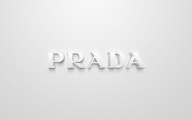 White Prada logo with shadow on a smooth white background
