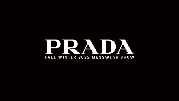 Prada logo for fall winter 2022 menswear show on black background